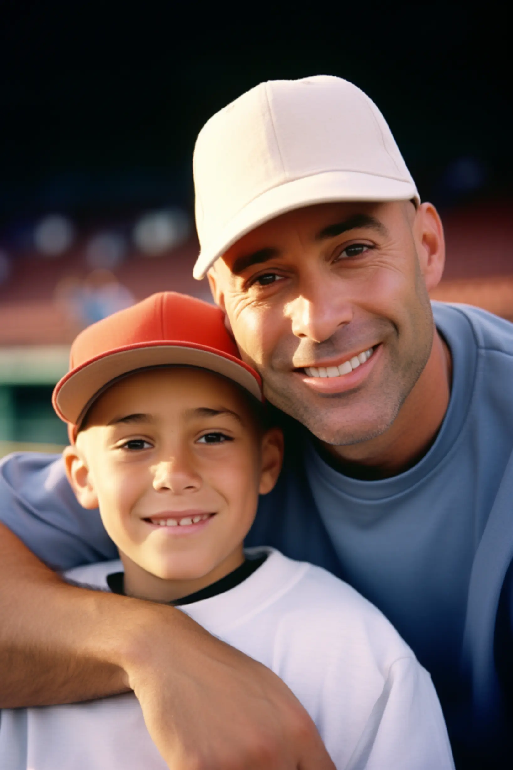 man with son at baseball game