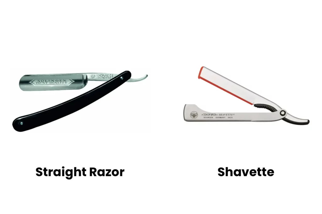 side by side comparing straight razor and shavette