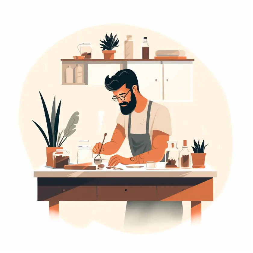 illustration man working in a kitchen